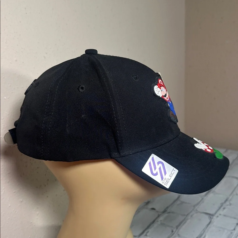 Super Mario Baseball Cap Hat Black with Piranha Plant Patch Adjustable Back NEW - Picture 3 of 15